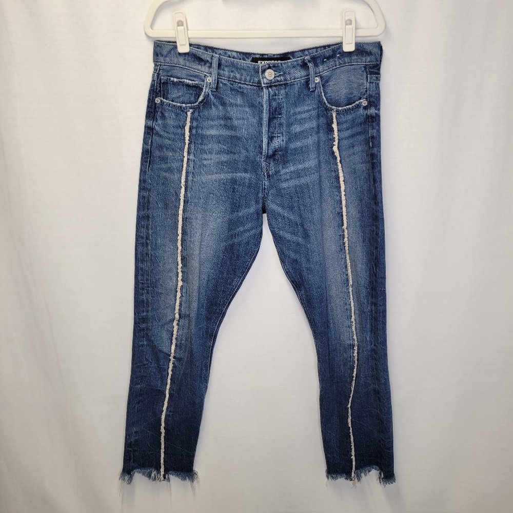 Express Women's Size 8 Jeans Vintage Skinny High Rise Raw Seam Hem Button Fly